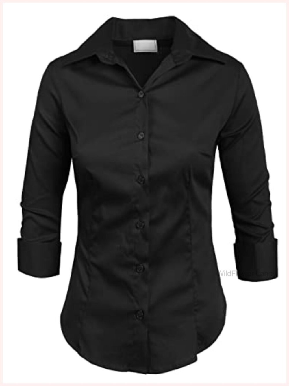 Women's Button Down Shirt 3/4 Sleeve Roll Up Stretch Office Blouse